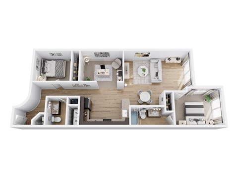Floor plan for 2 beds, 1.5 baths, 1198 sqft
